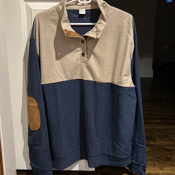 NWT Corduroy Colorblock Pullover Top Beige & Blue With Brown Accents Size XL - Picture 6 of 10